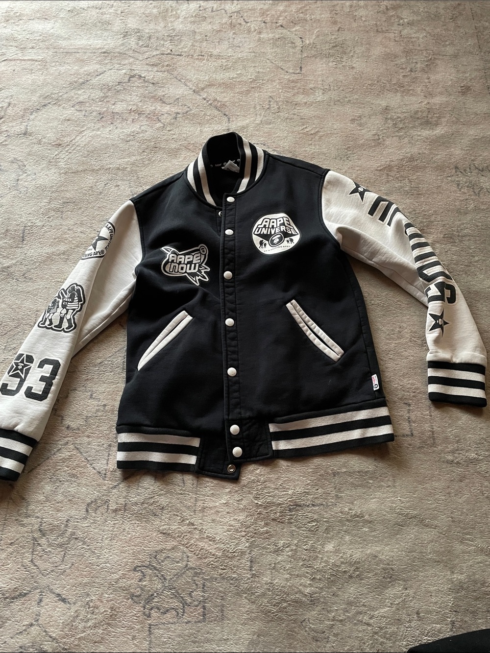 Bape Black and White Varsity Bomber Jacket
